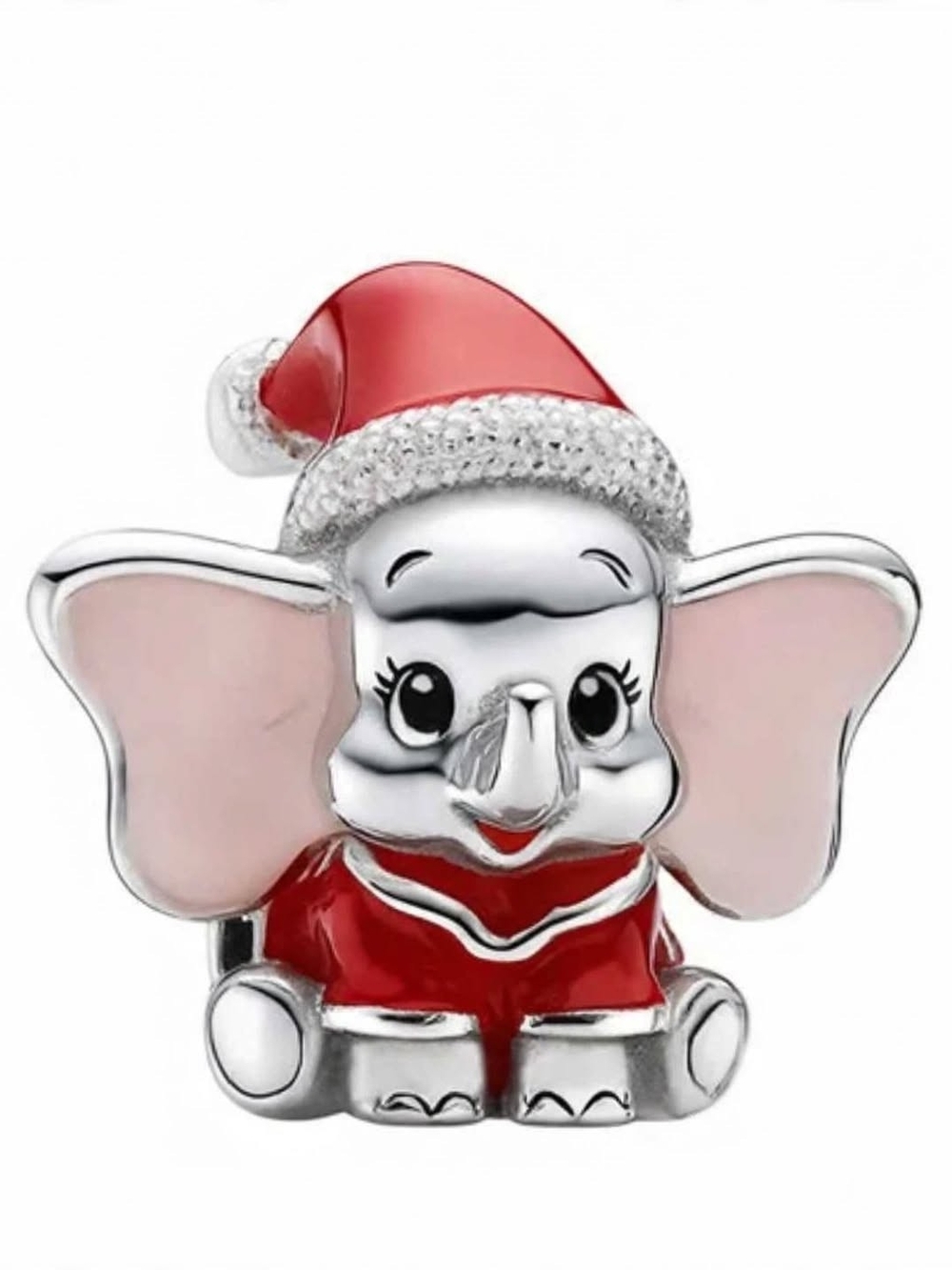 Holiday Pink Elephant Charm Bracelet Bead - Festive Pink & Red